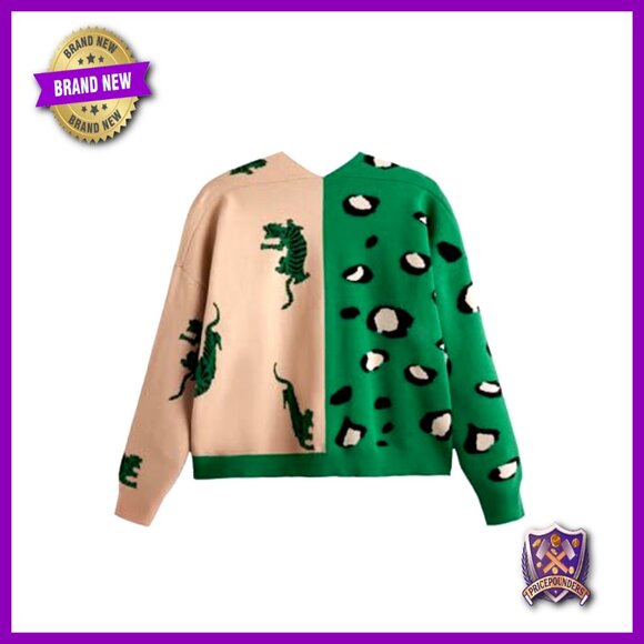 Plus Size Leopard Print Cardigan Sweater V Neck Button Up Knit Outerwear - Picture 2 of 6